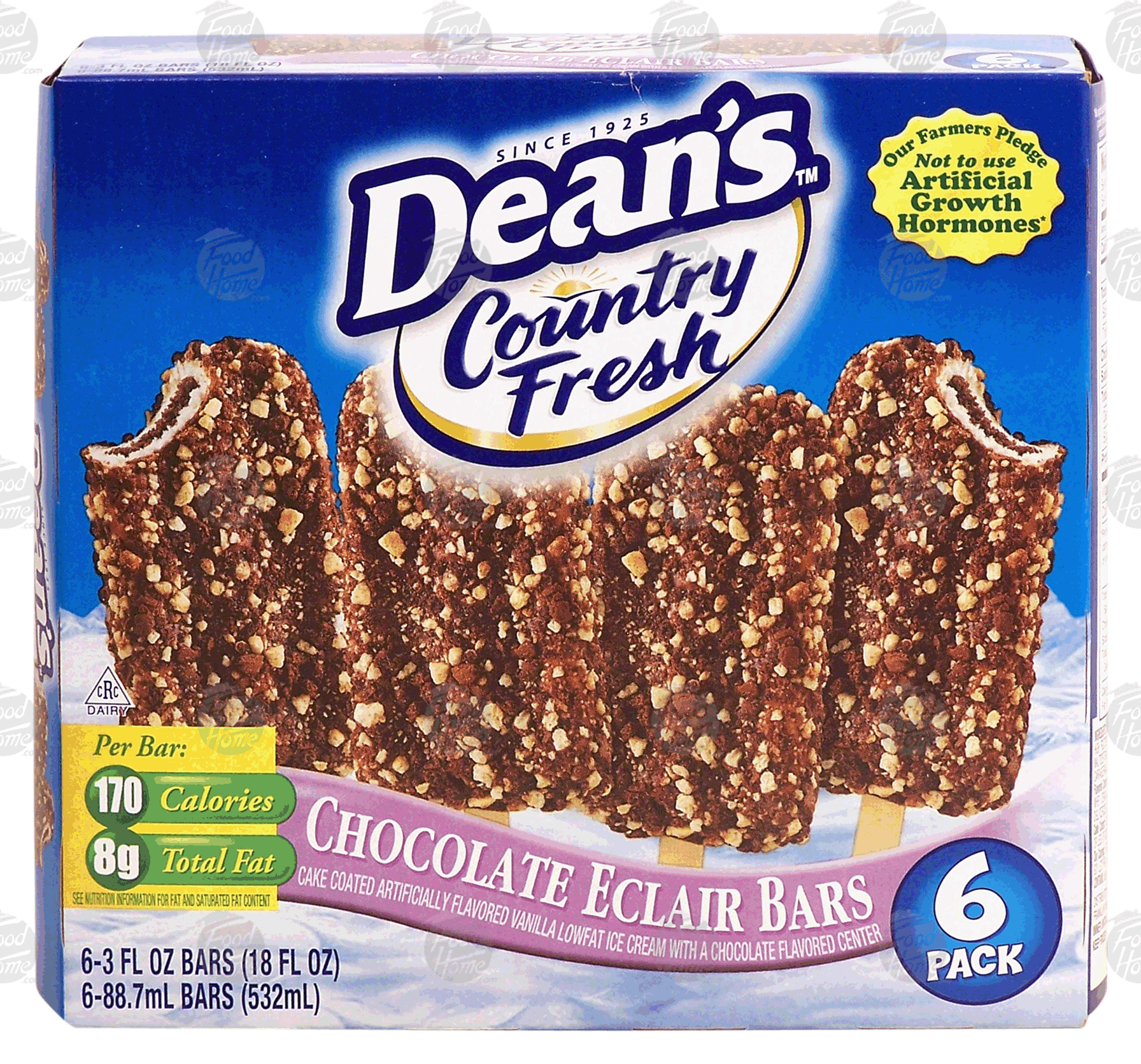 Dean's Country Fresh chocolate eclair bars; cake coated vanilla lowfat ice cream w/chocolate flavored center, 6 pack Full-Size Picture